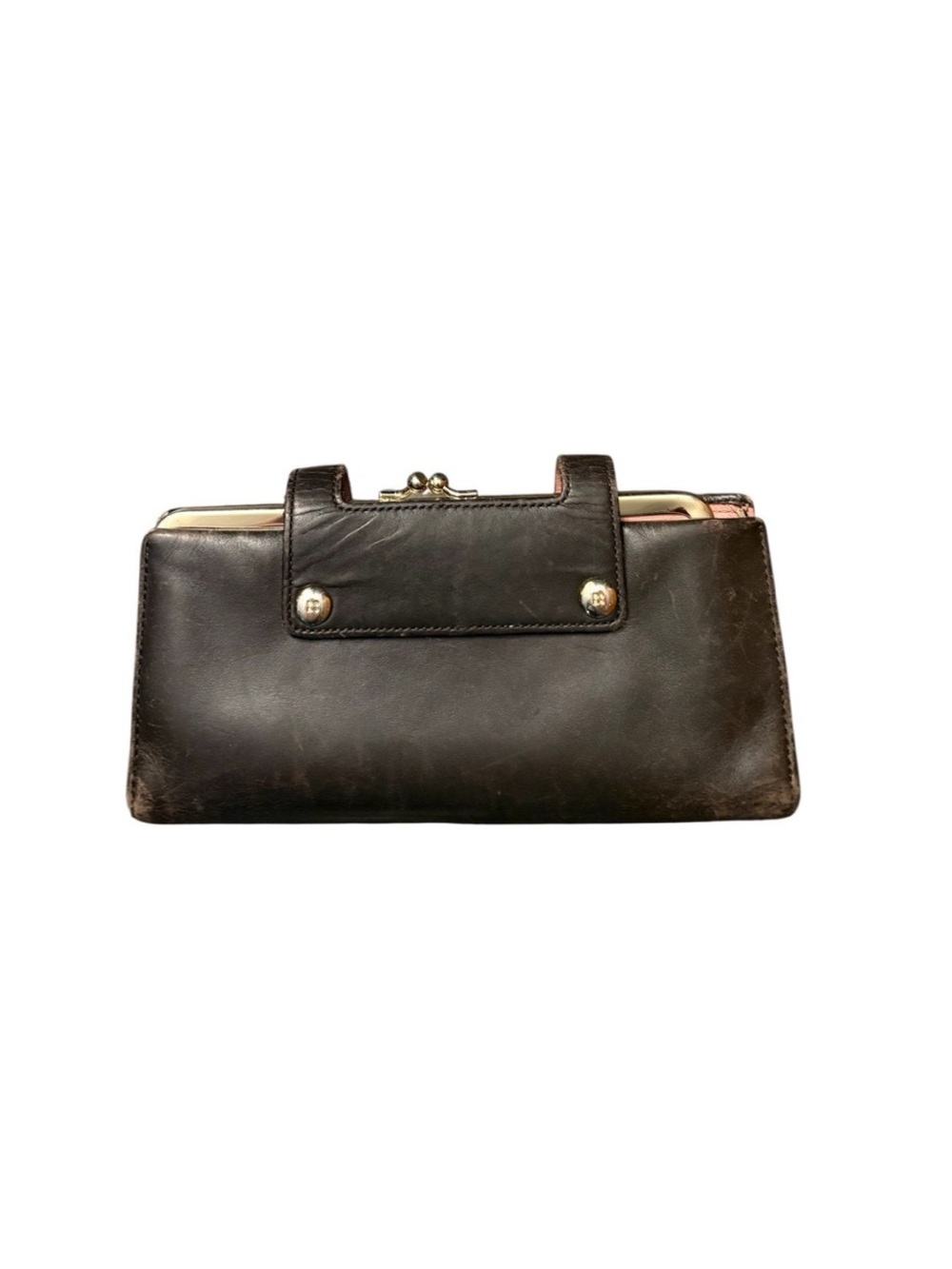 Vintage Kate Spat Elegant Black Leather Wristlet Clutch with Metal Lock - Picture 2 of 14